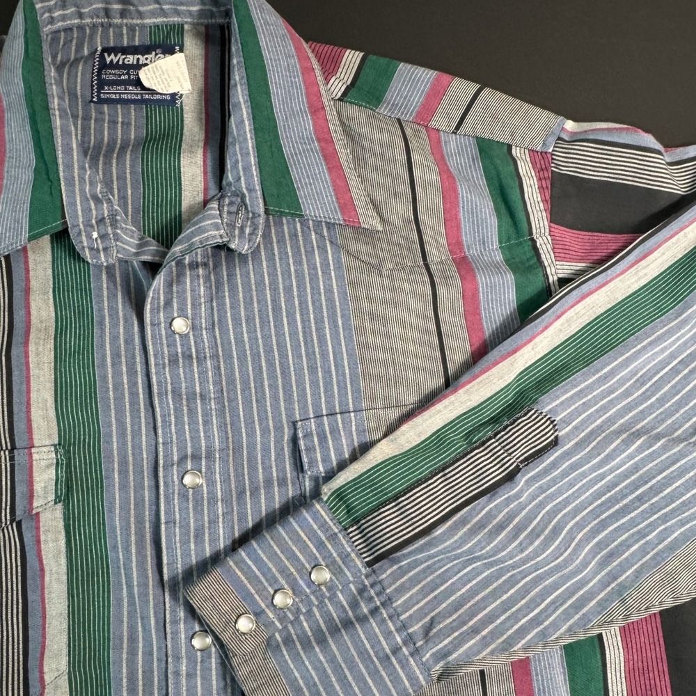 Vintage Wrangler Western Long Sleeve Pearl Snap Button Up Shirt Men Size 17-35‎